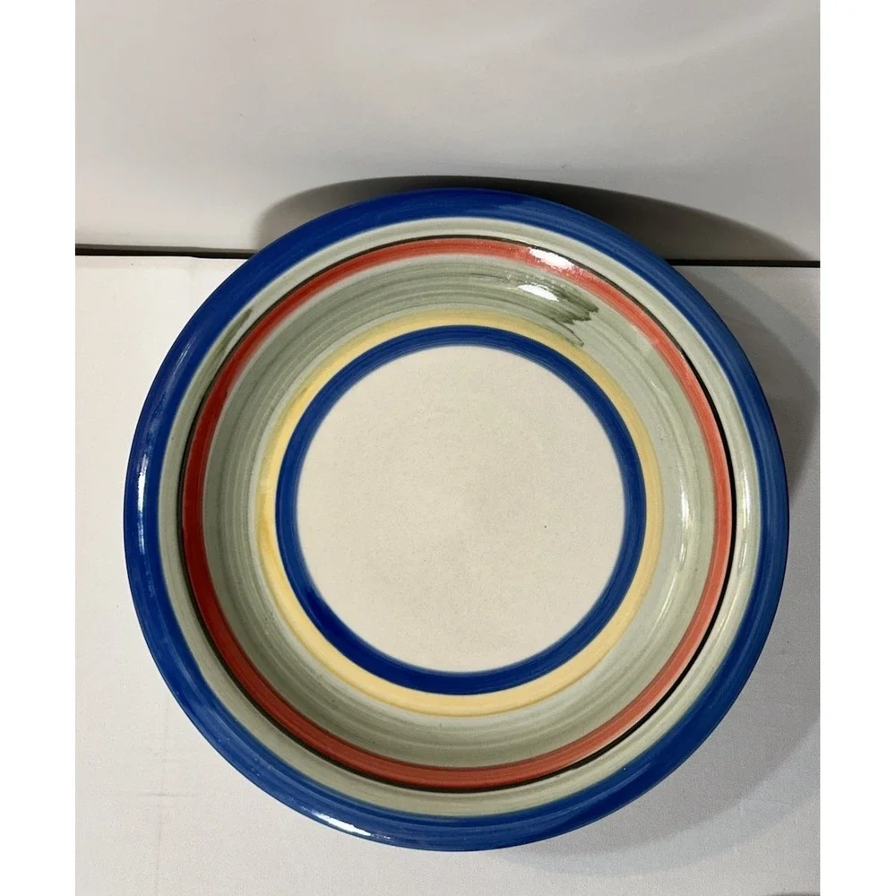 Vtg Gibson Rainbow Striped Hand Painted Rim Ceramic Dinner Plate 10.5in Set Of 6